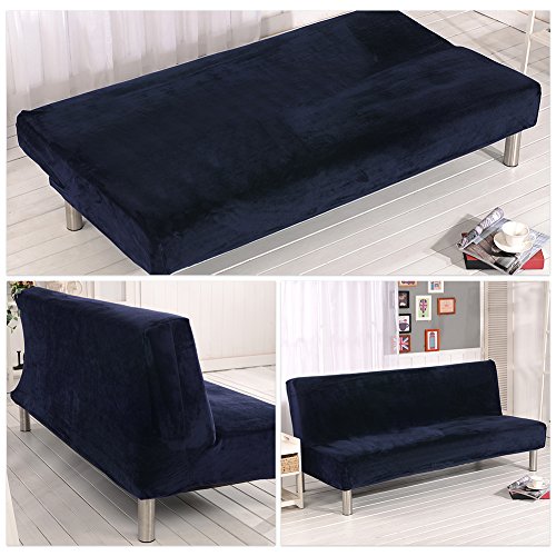 SHZONS Plush Sofa Cover, Solid Color Plush Thicker Folding Anti-Slip Armless Sofa Futon Cover for Patio Couch Bench