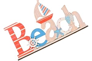 VICASKY Mediterranean Style Wooden Ocean Ornament Blue Printed Desktop Decoration for Summer Beach Party