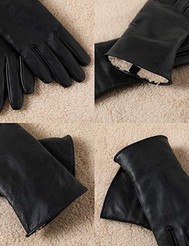 Warm Fleece Lining Touchscreen Texting Driving Winter Womens Leather Gloves - Thumbnail 4