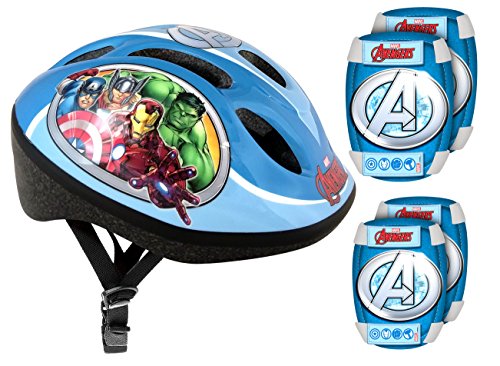 Stamp Jungen Stamp Helmet + Elbow and Knee Pads HELM ELLBOGEN KNIE SCHUTZ AVENGERS, Blau, 52/56 cm EU