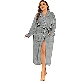 RONGTAI Fleece Womens Bathrobe, Long Plush Robes for Women, Two Side Pockets and Belts, Warm and Cozy (Grey, XXL), XX-Large