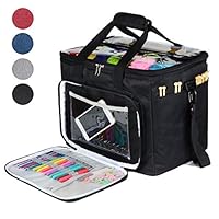 Hoshin Knitting Bag for Yarn Storage, High Capacity Yarn Totes Organizer with Inner Divider Portable for Carrying Project, Knitting Needles(up to 14"), Crochet Hooks, Skeins of Yarn (Black)