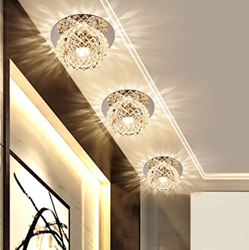 Sxspace 5 W LED Ceiling Light Modern Flush-Mounted Recessed Light Lighting Ceiling and Wall Light Spotlights Crystal Round Effect Lamp for Hallway, Porch Diameter 12 cm [Energy Class A+] (Warm White)