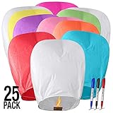 All Natural Shop 25 Pack Chinese Sky Lanterns - Color, 100% Biodegradable. Wire-Free Paper Japanese Prime Paper Sky Lantern To Release In Sky.