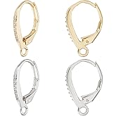 Beebeecraft 1 Box 4 Pair Leverback Earring Findings Cubic Zirconia 2 Colors Huggie Hoop Earring Findings with Hole for DIY Earring Making