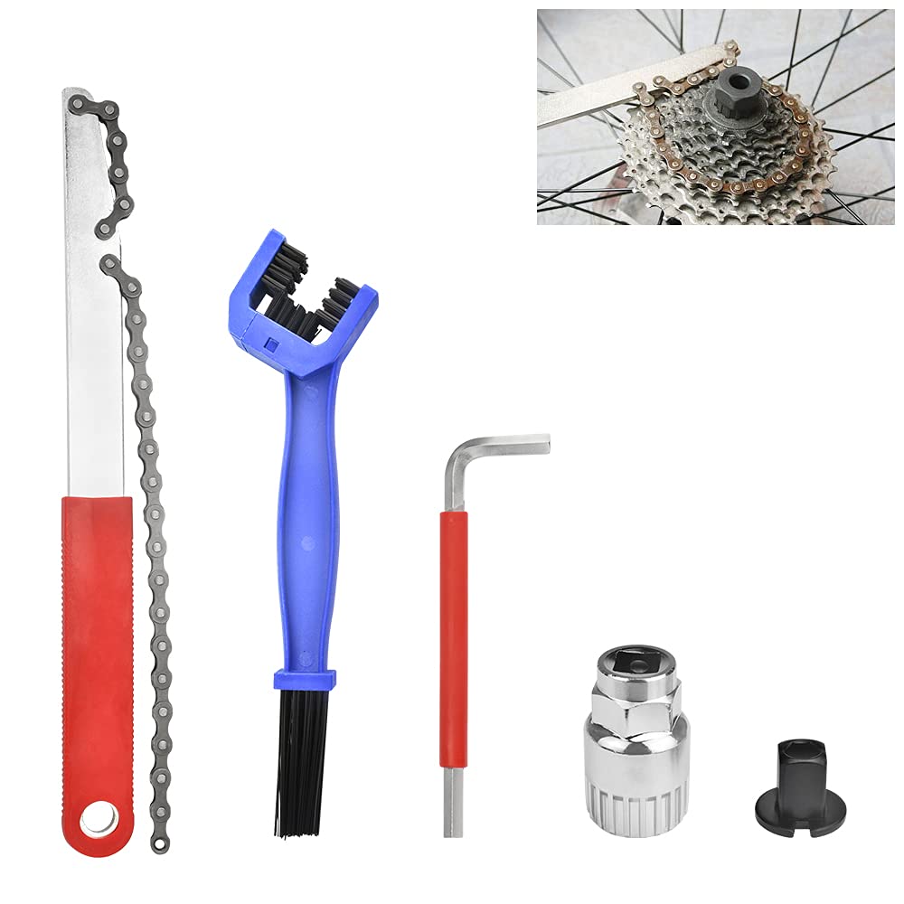 CODIRATO 5 PCS Bike Chain Whip Professional Cassette Removal Carbon Steel Sprocket Remover Multifunctional Bike Chain Cleaner Bicycle Chain Tools Kit with Flywheel Socket for Bike Repair