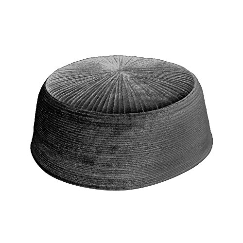 TheKufi Dark Gray Rigid Velvet Kufi Hat Turkish Chechen Style Takke Prayer Cap (XXL -24