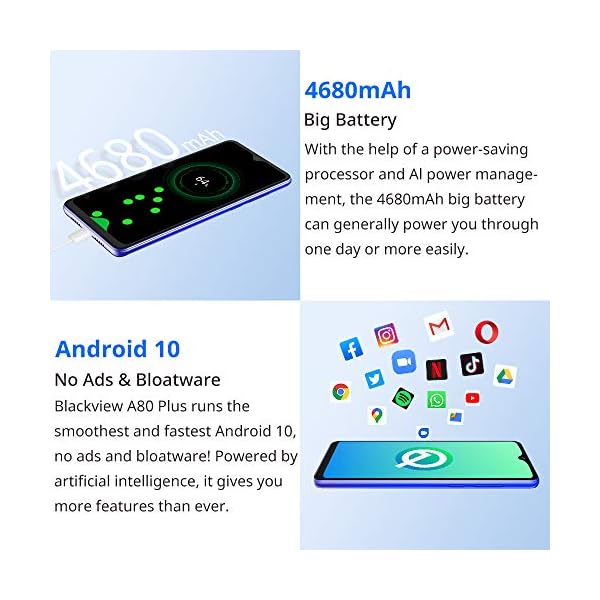 Mobile-Phone-Blackview-A80Plus-4G-Smartphone-SIM-Free-Phones-Unlocked-4GB64GB-Android-10-Phone-649-inches-Waterdrop-Screen13MP-Quad-Camera4680mAh-NFC-FaceFingerprint-Unlock-Blue Blackview Mobile Phone, A80Plus 4G Smartphone SIM Free Phones Unlocked, 4GB+64GB, Android 10 Phone, 6.49 Inches…