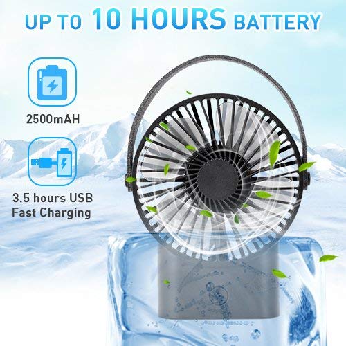 Mini Handheld Fan - Super Quiet, Up to 10 Hours, Portable Fan, Desk Desktop Table Cooling Fan with USB Rechargeable Electric Fan for Car Office Room Outdoor Household Traveling