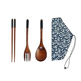 Startostar Wooden Flatware Set of 5-piece Tableware with Pouch for Camping, Travel, Picnic,Office or Home (Fork, Spoon, Chopsticks)