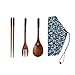 Startostar Wooden Flatware Set of 5-piece Tableware with Pouch for Camping, Travel, Picnic,Office or Home (Fork, Spoon, Chopsticks)