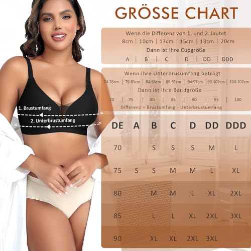 Women's Bra Without Underwire Seamless Smooth Soft Bra Fashionable Lace Mesh Deep V-Neck Comfortable Bra Padded Bra Bustier Non-Wired Soft Bra Seamless Bralette T-Shirt