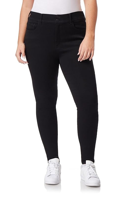 WallFlower Women's Ultra Skinny Mid-Rise Insta Soft Juniors Jeans (Standard and Plus), Black/Logan, 20 Plus