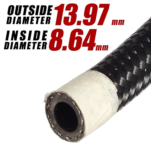 Vincos 16 Ft 6AN AN 6 Nylon and Stainless Steel Braided Oil Fuel Hose + 10pcs AN 6 Hose Fitting Kit Black+Red