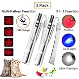 2 Pack Cat Chaser Pointer Light Toy,USB Rechargeable,3 in 1 Multi-Function&Multi-Pattern Function,Pets Dog Interactive Toys,Used as LED Flashlight,Cat Chase Pointer Light,UV.Great for Pet Exercise