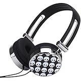 RockPapa Over Ear Stereo Wired Skull Headphones Earphones Adjustable for Kids Childrens Boys Girls Teens Adults (3.5mm jack) Black