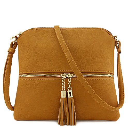 Lightweight Medium Crossbody Bag with Tassel (Mustard)