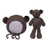 Eudora Crochet Newborn Photography Boys/Girls Knit Toy Bear Hats, Infant Baby Photo Prop Costume Gray