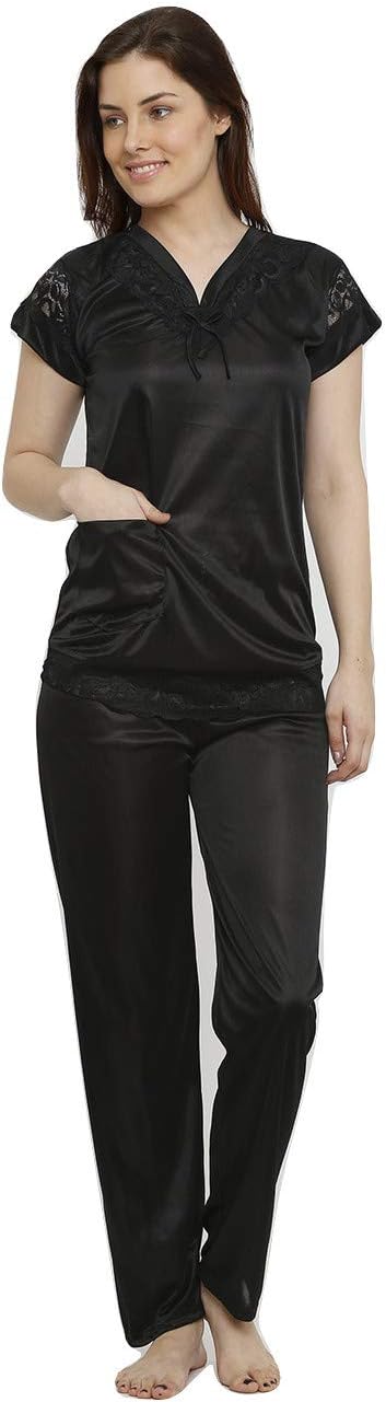 Pretty Awesome Women's Satin Top & Pyjama Set D No 7676