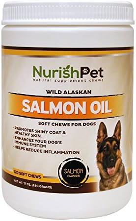 NurishPet โ Wild Alaskan Salmon Oil for Dogs โ All Natural Dog Treats and Thyroid Immunity Supplements for Improved Metabolism and Healthy Shiny Coat (120 Soft Dog Treats)