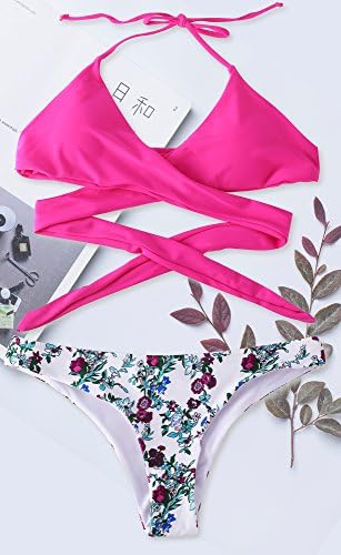Signe Bikini Swimsuit For Women Floral Halter Wrap Knotted Back Bikini Set