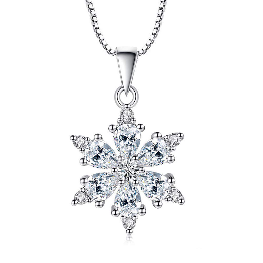 Hanie Silver Snowflake Necklace for Women, 925 Sterling Silver Snowflake Pendant Necklace, with White AAAAA Cubic Zirconia & 45cm Silver Chain, Perfect Christmas Gift Comes in Jewellery Gift Box