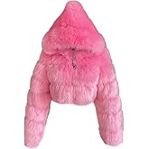 Colf Women's Winter Parka Coat Long Sleeve Faux Fur Coat with Hooded Warm Short Overcoat Jacket