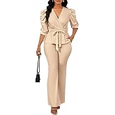 Ekaliy Dressy 2 Piece Pant Sets for Women Fall Outfits Ruffle Top Wide Leg Business Pantsuits