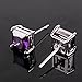 GULICX Silver Tone 7mm Square CZ Amethyst Color Pierced Earrings Studs Purple Unisex