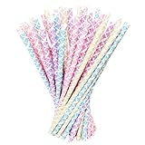 Benvo Paper Straws 100 Pack Biodegradable Drinking Straw for Celebration Parties, Birthdays, Weddings, Baby Showers, New Floral Pattern Design of 2017