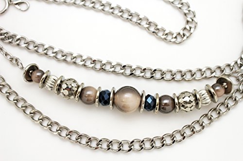 TFJ Women Fashion Belt Side Hip Waist Big Beads Chunky Metal Chain Links Silver S M L