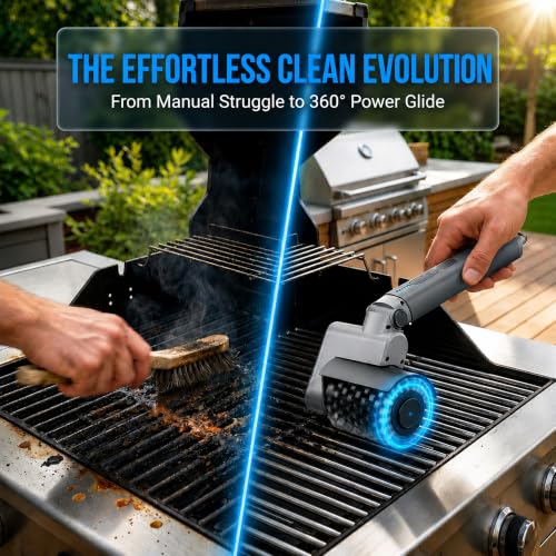 2026 Upgraded Electric Grill Brush Cordless, 3-in-1 Rotary BBQ Cleaner with 3-Speed Control & Adjustable Head, Grill Cleaning Brush, Stainless Steel & Porcelain Grates, BBQ Gift for Men & Dad