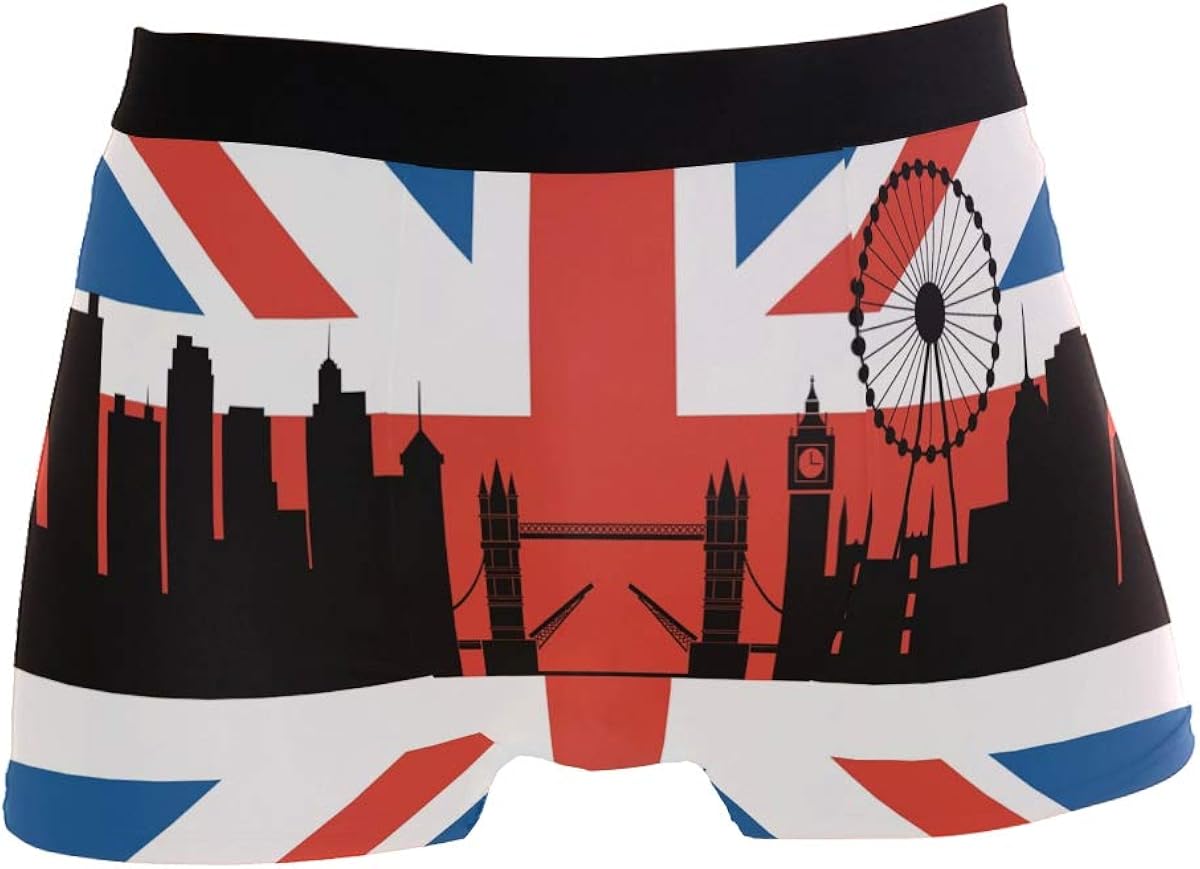 Mens British UK Flag London Cityscape Box Briefs Underwear Shorts