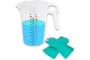 ACCUPOUR Measuring Pitcher, Plastic, Multipurpose - Great for Chemicals, Oil, Pool and Lawn - Ounce (oz) and Milliliter (mL) Increments, Bundle with ACCUTECH Nitrile Gloves (13 mil) XL (16oz)