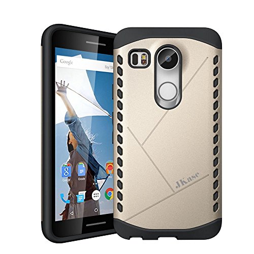 JKase CANVAS Slim Protective Dual Layer Armor Case Cover for Nexus 5X (2015) (Gold)