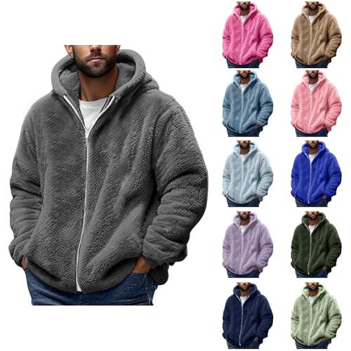 Mens Zip Up Hoodie Fleece Teddy Hooded Sweatshirts Comfy Sherpa Lined Jackets Full Zip Winter Hoodies Plain Oversized Sweaters