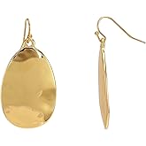 Dauplaise Jewelry Oval Hammered Disc Drop Earrings - Gold or Silver Tone