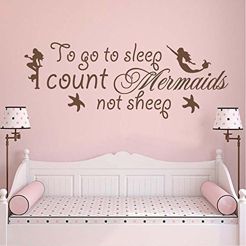 To Go to Sleep I Count Mermaids Not Sheep - Sea Ocean Theme Wall Decal for Kids Room Boys Girls Mermaid Room Decor Wall Art Baby Shower gift(dark brown, 22"WX8.5"H)