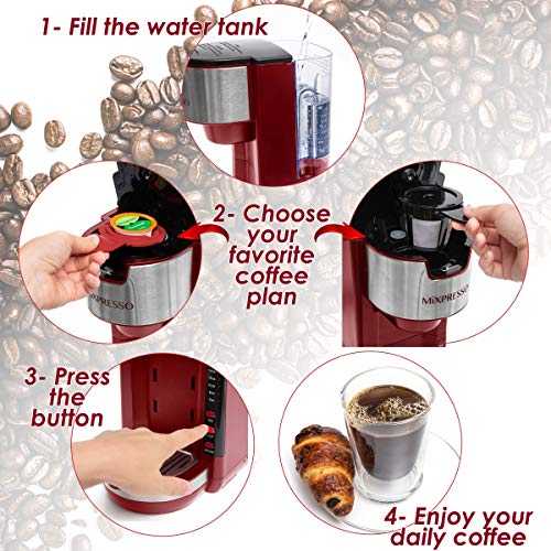 Mixpresso Single Serve Coffee Brewer KCup Pods Compatible & Ground