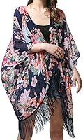 MissShorthair Women's Light Floral Print Chiffon Kimono Cardigan Coverup Blouse Tops