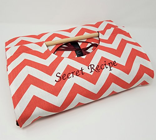 Secret Recipe Coral Chevron 9x13 Dish Tote, Handcrafted in America, Old-Fashioned Casserole Carrier - Thumbnail 3