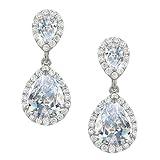 EVER FAITH Wedding Teardrop Earrings Clear Full Cubic Zirconia Silver-Tone