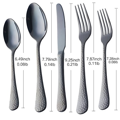 Buyer Star 5-Pieces Flatware Set, Black Silverware Utensils Stainless Steel Reusable Wedding Dinnerware Cutlery Set, Dessert Spoon Teaspoon Table Knife and Fork