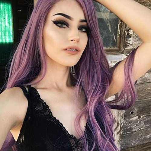 13x4 Blonde Lace Front Wigs Long Loose Wave Blonde Wig Natural Hair Heat Resistant Fiber Hair Synthetic Lace Wigs for Fashion Women (24 Inch, Purplest/lace front wig) — image 1