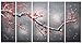Ode-Rin Art - 100% Hand Painted Large Plum Blooming 5 Pieces Wall Art Red Flowers Framed Oil Painting for Living Room Home Decor, Ready to Hang - (12