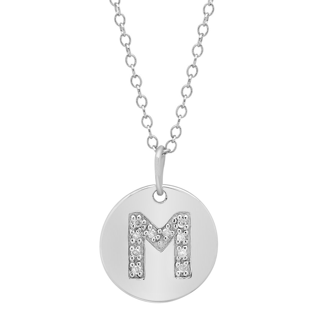Diamond Disc Initial Pendant in Sterling Silver on an 18 inch chain
