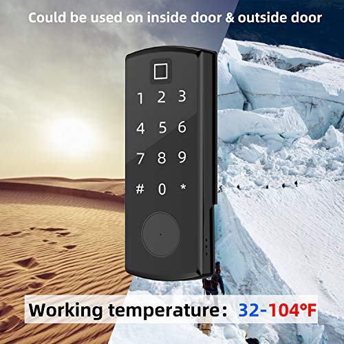 5-in-1 Fingerprint Lock, Wandwoo Smart Door Lock with Bluetooth Secure Finger ID Card Swipe Mechanical Keys Enabled Anti-peep Code Auto Lock Free APP for Home Office