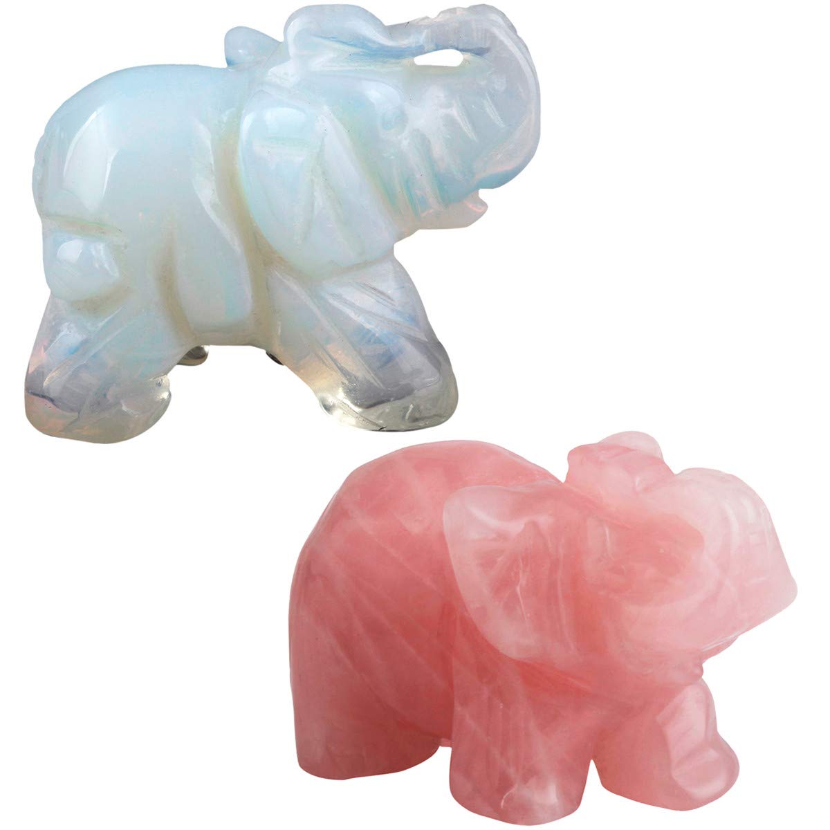 KYEYGWO Pocket Good Luck Elephant Carved Gemstone Lucky Elephant Ornaments Healing Crystal Figurines Statues for Decoration 1.5 Inches, Pack of 2