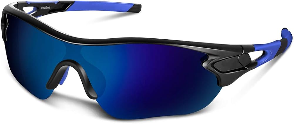 BEACOOL Polarized Sports Sunglasses for Men Women Youth TAC Glasses UV400 Protection Cycling Running Driving Fishing Golf Motorcycle Baseball,Black Blue