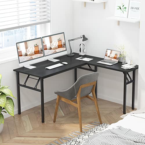 DlandHome Reversible LShaped Desk Large Corner Desk Folding Table